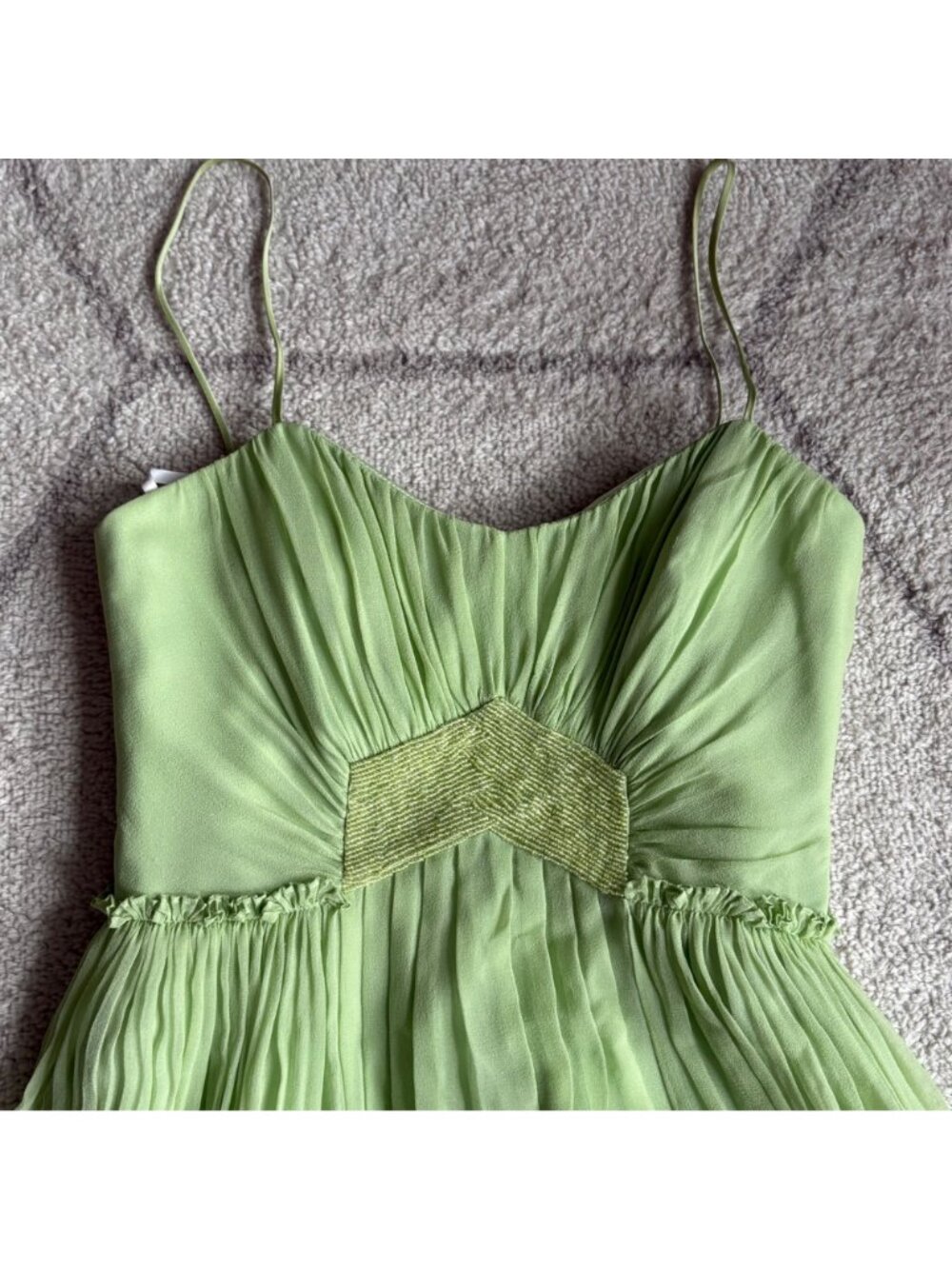 Laundry by Shelli Segal Silk Green Pleated Beaded Y2K Cocktail Dress - Picture 3 of 10